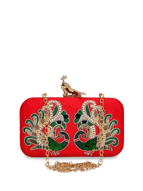 

Anekaant Red Embroidered Clutch