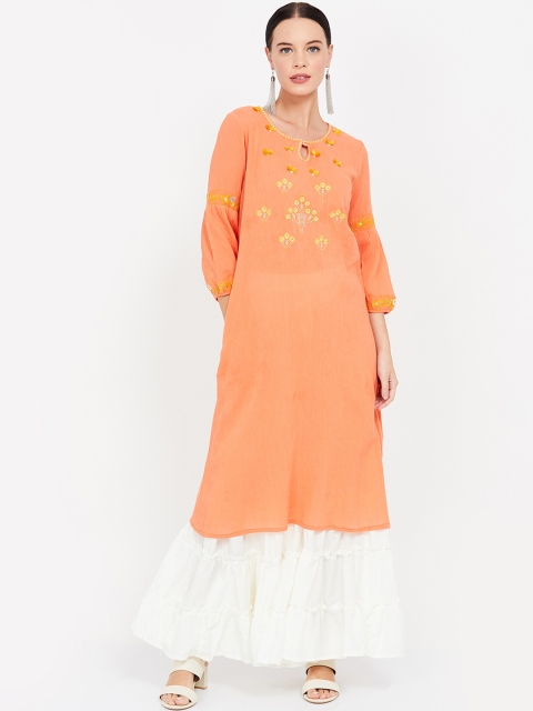

Melange by Lifestyle Women Orange & Yellow Embroidered A-Line Kurta