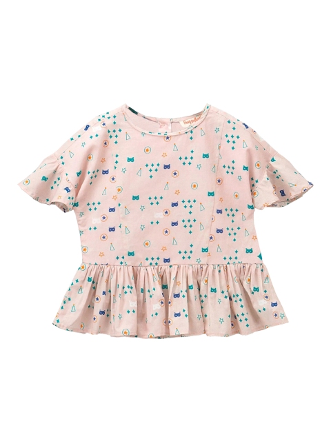 

Hugsntugs Girls Pink & Blue Printed Peplum Top