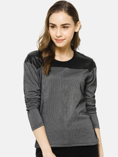 

Campus Sutra Women Charcoal Grey Striped Top