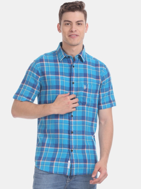 

U.S. Polo Assn. Men Blue Regular Fit Checked Casual Shirt