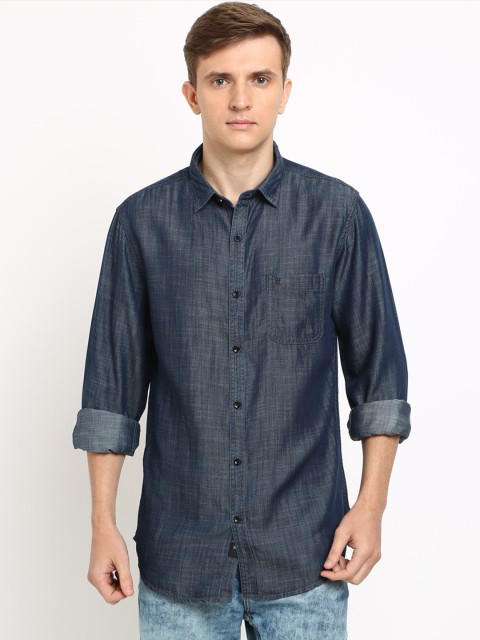 

TED HARBOR Men Navy Blue Slim Fit Self Design Casual Shirt
