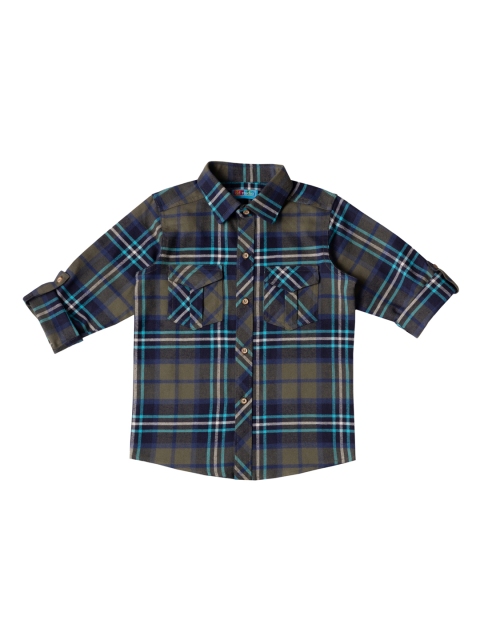 

Kid Studio Boys Olive Green & Blue Regular Fit Checked Casual Shirt