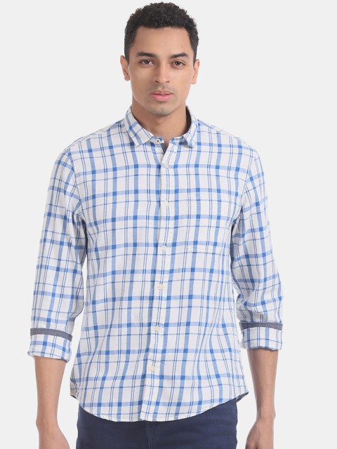 

Cherokee Men White & Blue Regular Fit Checked Casual Shirt