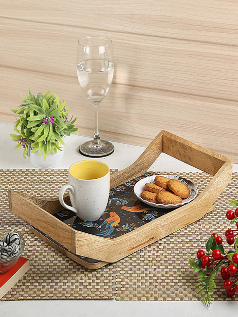 

Crayton Blue & Orange Mango Wood Rectangular Serving Tray
