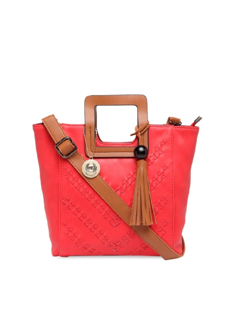 Moedbuille Peach-Coloured & Tan Brown Textured Handheld Bag