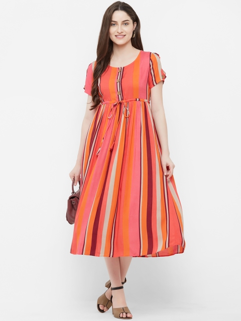 

INDE by MISH Women Orange Striped A-Line Dress