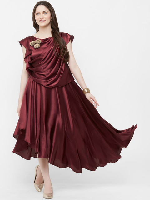 

INDE by MISH Women Maroon Solid Fit & Flare Dress