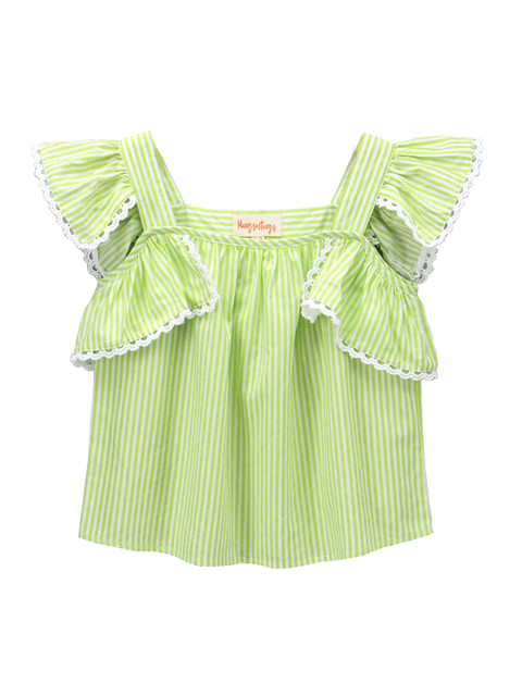 

Hugsntugs Girls Green & White Striped Tiered Top