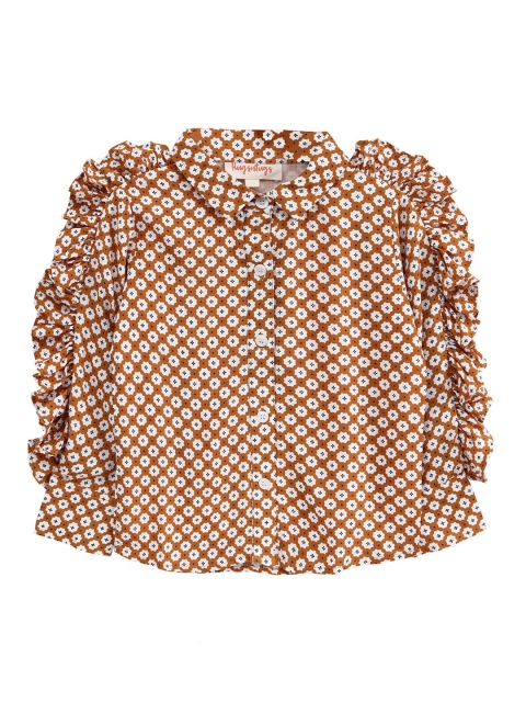 

Hugsntugs Girls Brown & White Printed Shirt Style Top