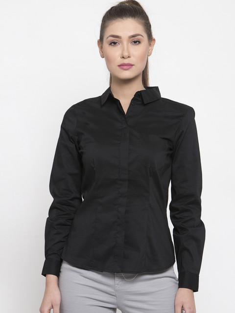 

KLOTTHE Women Black Slim Fit Solid Formal Shirt
