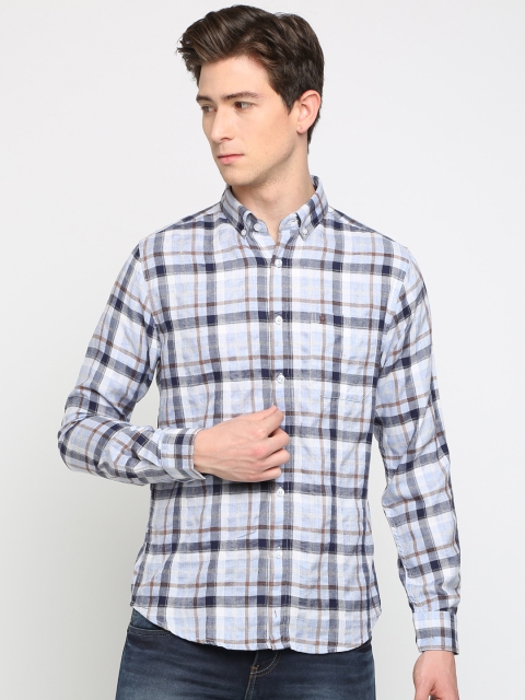 TED HARBOR Men Blue Slim Fit Checked Casual Shirt
