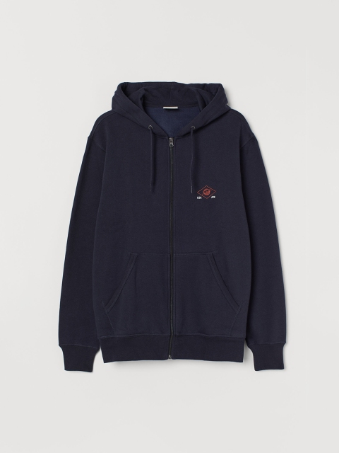 

H&M Men Blue Solid Hooded Jacket