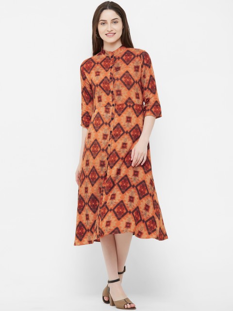 

INDE by MISH Women Orange & Brown Printed Ethnic Dress