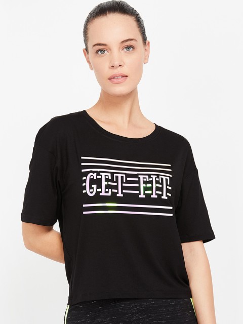 

Kappa Women Black Printed Round Neck T-shirt