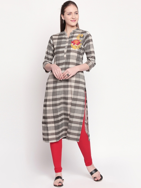 

ZRI Women Grey & Beige Checked Straight Kurta
