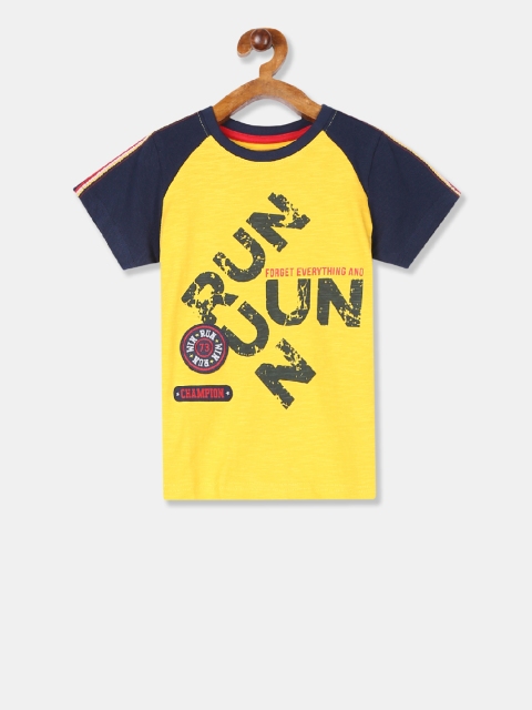 

Cherokee Boys Yellow & Navy Blue Printed Round Neck T-shirt