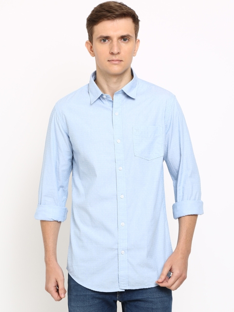 

TED HARBOR Men Blue Slim Fit Self Design Casual Shirt