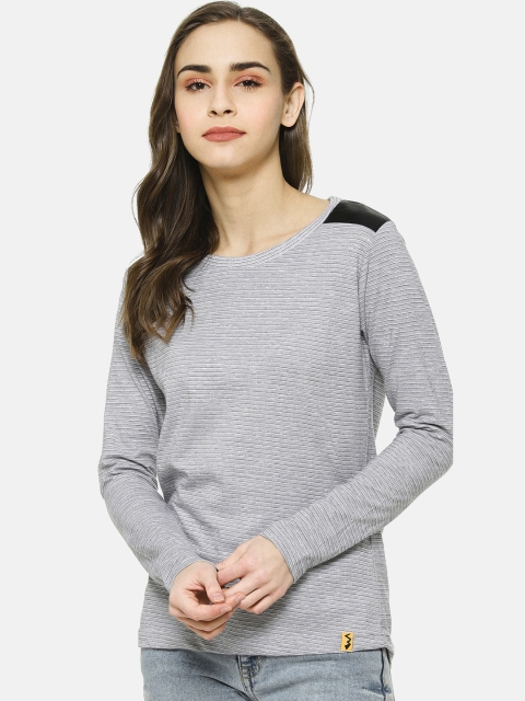 

Campus Sutra Women Grey Striped Top