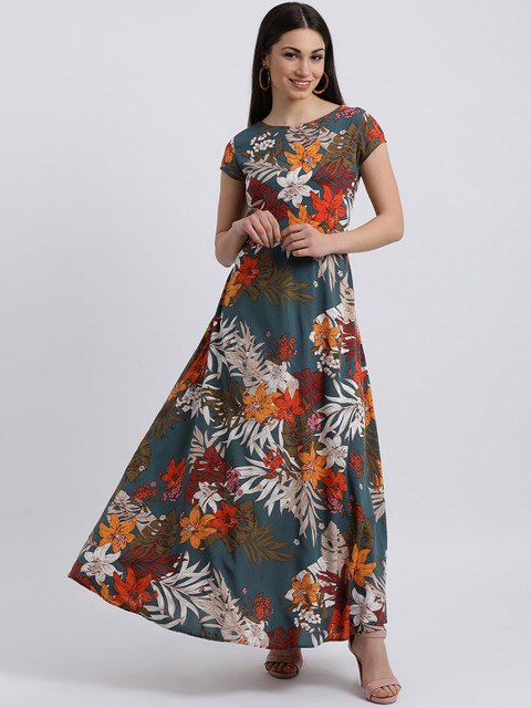 

Zink London Women Teal Green Printed Maxi Dress