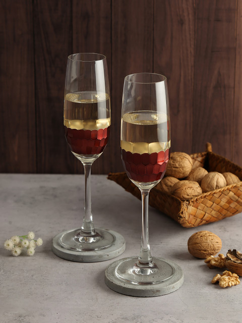 

India Circus by Krsnaa Mehta Set of 2 Transparent & Bronze-Toned Honeycomb Champagne Glasses