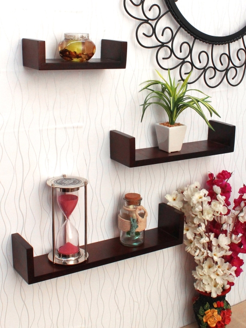 

Home Sparkle Set of 3 Brown MDF Basic Wall Shelf
