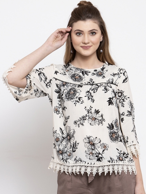 

Gipsy Women Off-White & Black Printed Top