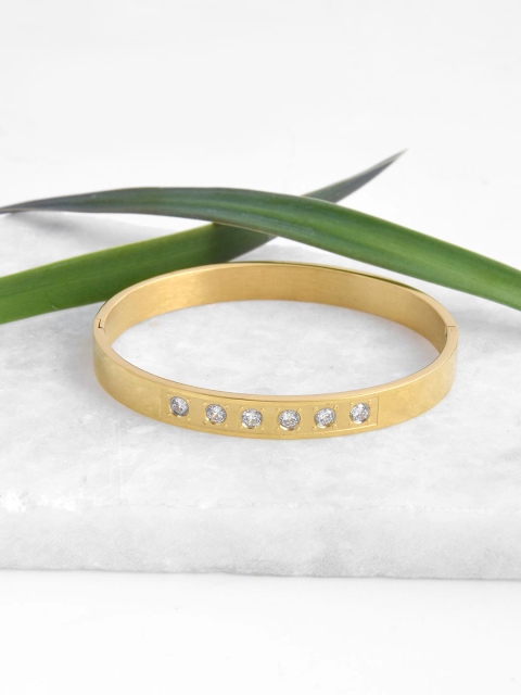 

Tistabene Men Gold-Plated American Diamond Studded Bracelet