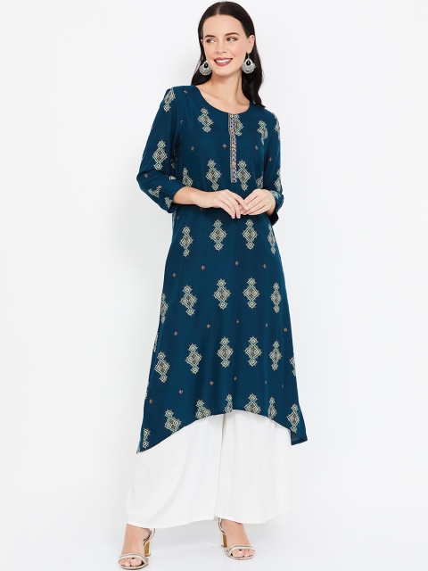 

Melange by Lifestyle Women Navy Blue & Green Printed A-Line Kurta