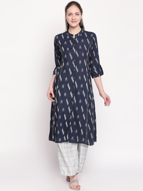 

ZRI Women Blue & White Printed Kurta with Palazzos