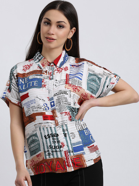 

Zink London Women White Printed Shirt Style Top