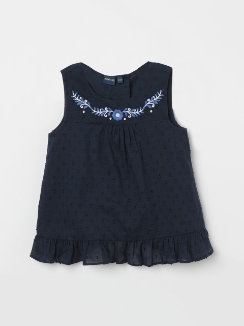 

Juniors by Lifestyle Girls Navy Blue Self Design A-Line Pure Cotton Top
