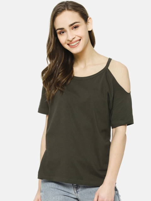 Campus Sutra Women Olive Green Solid Top