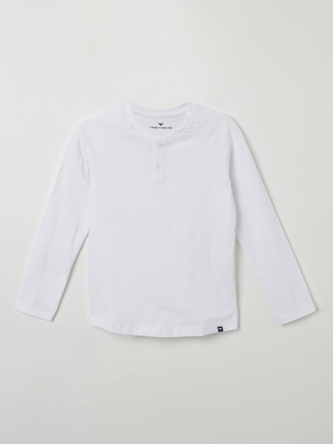 

Fame Forever by Lifestyle Boys White Solid Mandarin Collar T-shirt