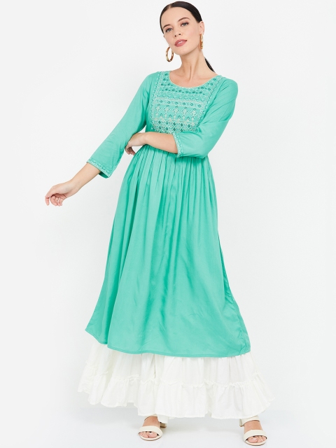 

Melange by Lifestyle Women Turquoise Blue Yoke Design Anarkali Kurta