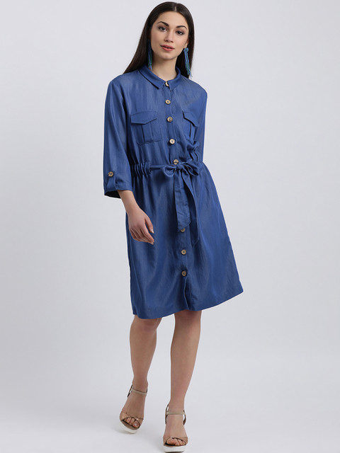 

Zink London Women Blue Solid Shirt Dress