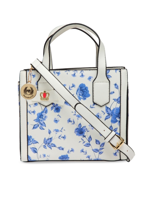 

Moedbuille White & Blue Printed Handheld Bag