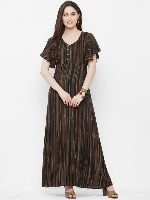 

INDE by MISH Women Black & Brown Striped A-Line Kurta