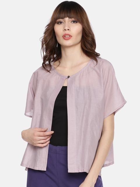 

GRASS by Gitika Goyal Women Lavender Semi Sheer Solid Button Shrug