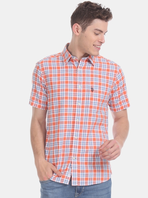 

U.S. Polo Assn. Men Orange & White Regular Fit Checked Casual Shirt