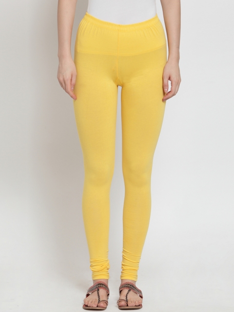 

Everlush Women Yellow Solid Slim-Fit Churidar-Length Leggings