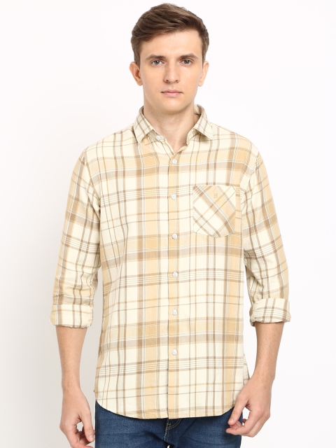 

TED HARBOR Men Beige Slim Fit Checked Casual Shirt