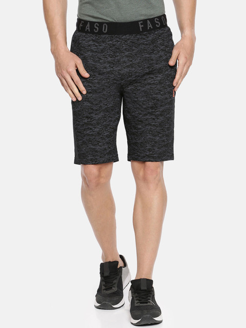 

F A S O Men Black Self Design Regular Fit Shorts