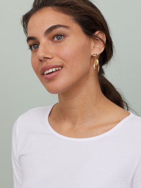 H&M Women White Solid Long-Sleeved Jersey Top