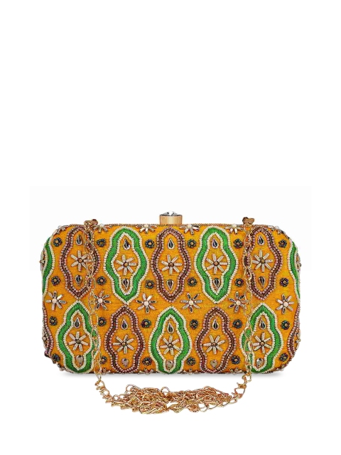 

Anekaant Yellow & Green Embellished Embellished Clutch