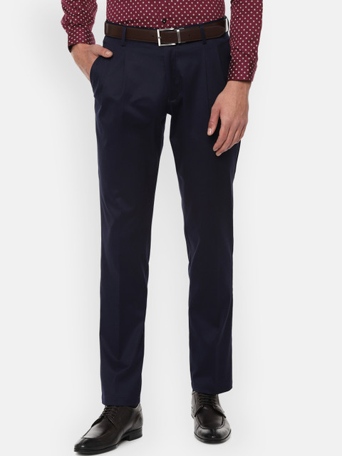 

Louis Philippe Men Navy Blue Regular Fit Solid Regular Trousers