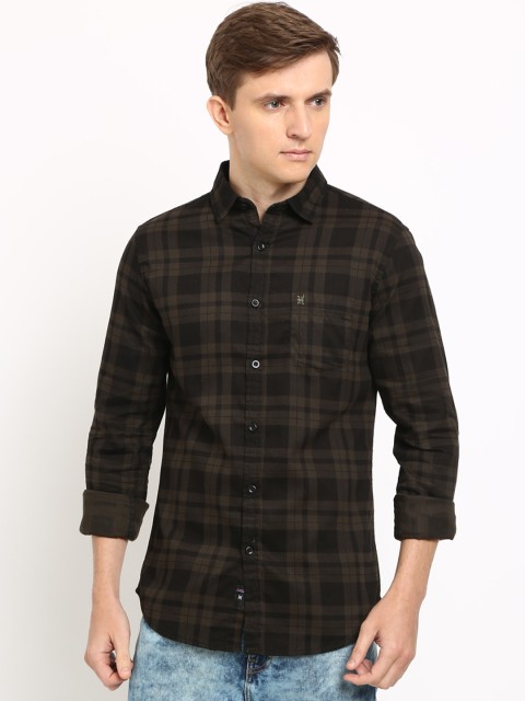 

TED HARBOR Men Brown & Black Slim Fit Checked Casual Shirt