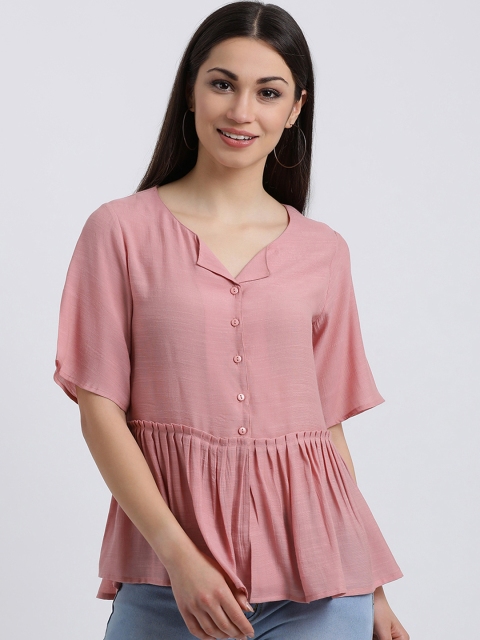 

Zink London Women Pink Solid Peplum Top