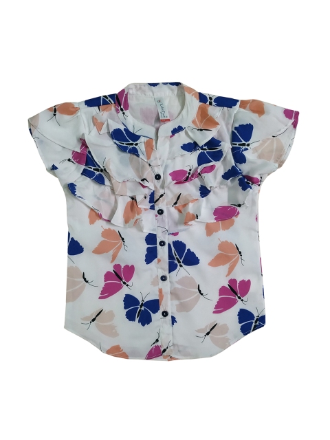 

KiddoPanti Girls White Printed Shirt Style Top