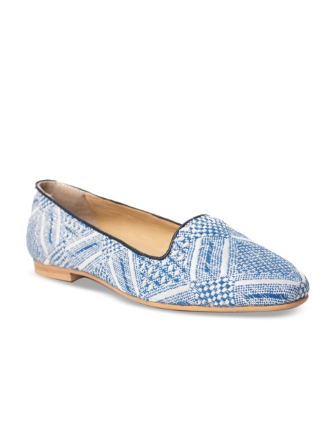 

Burloe Women Blue & White Jacquard Textured Ballerinas
